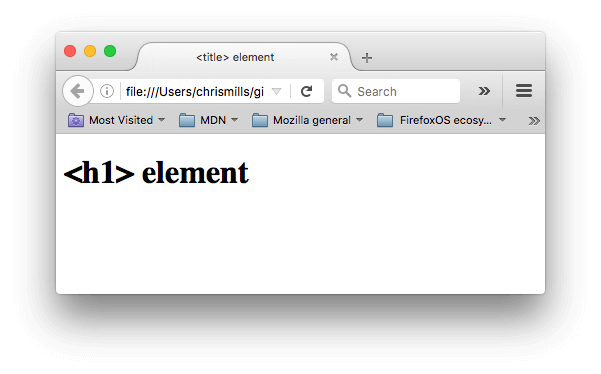 Eine Webseite mit dem Text „title“ im Seitentab des Browsers und dem Text „h1“ als Seitenüberschrift im Dokumentkörper.