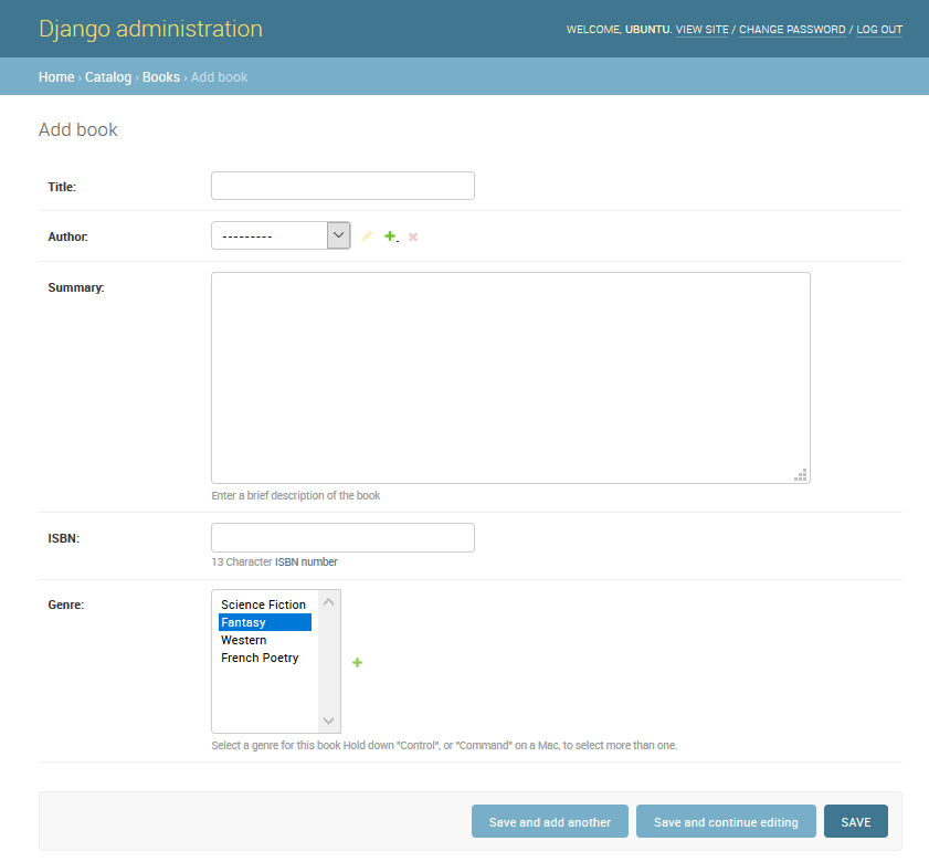 Admin-Website – Book hinzufügen